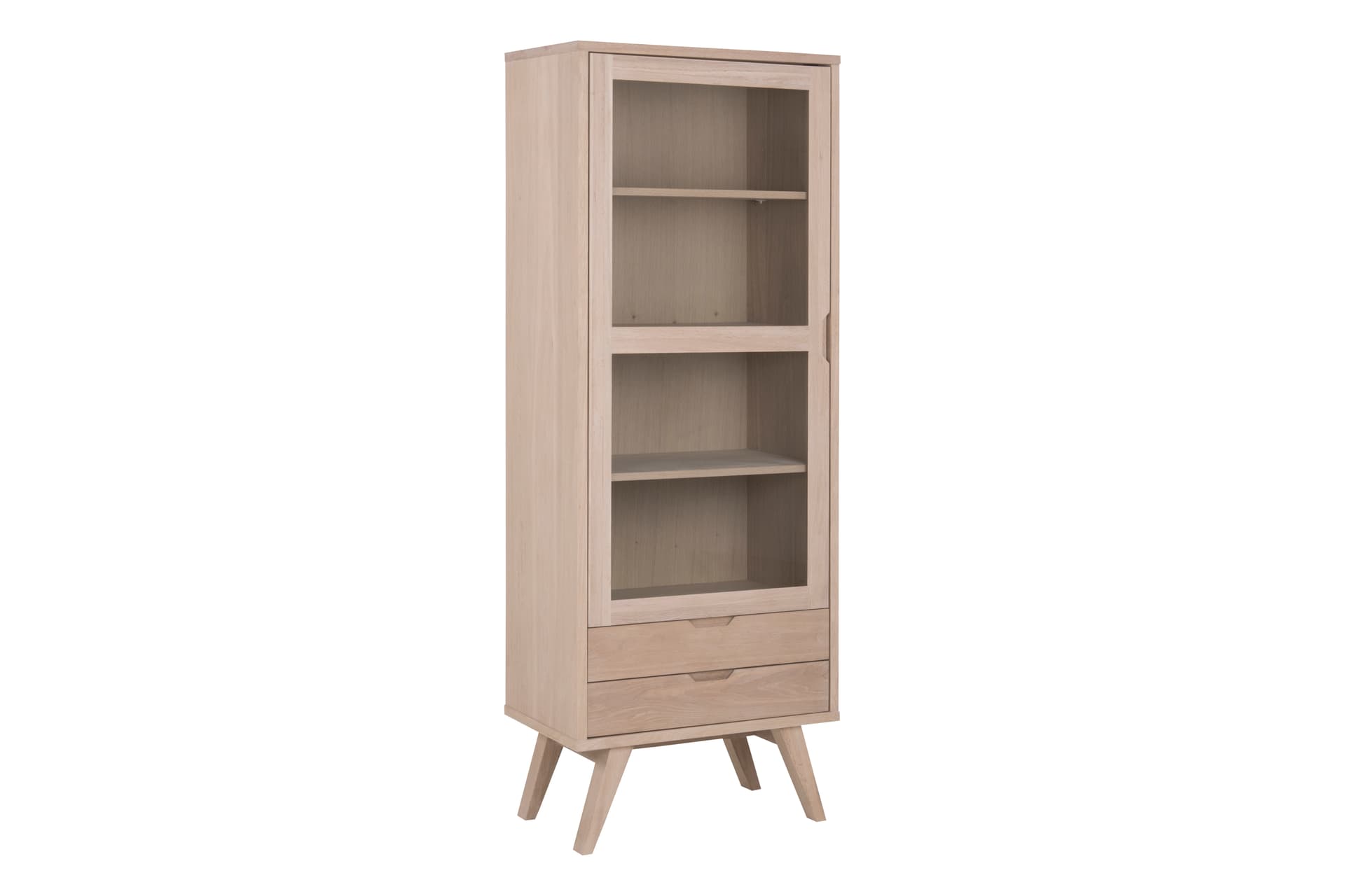 Align Vitrinenschrank Höhe 190 cm, 1 Glastür, 2 Schubladen, Eiche.