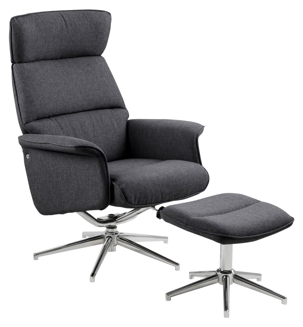 Alura Sessel Relaxsessel mit Hocker dunkelgrau, chrom.