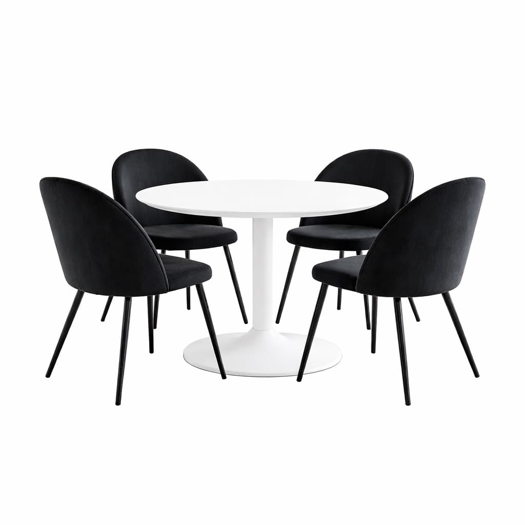 Carry Essgruppe Tisch Ø110cm, 4 Stühlen Velour schwarz.