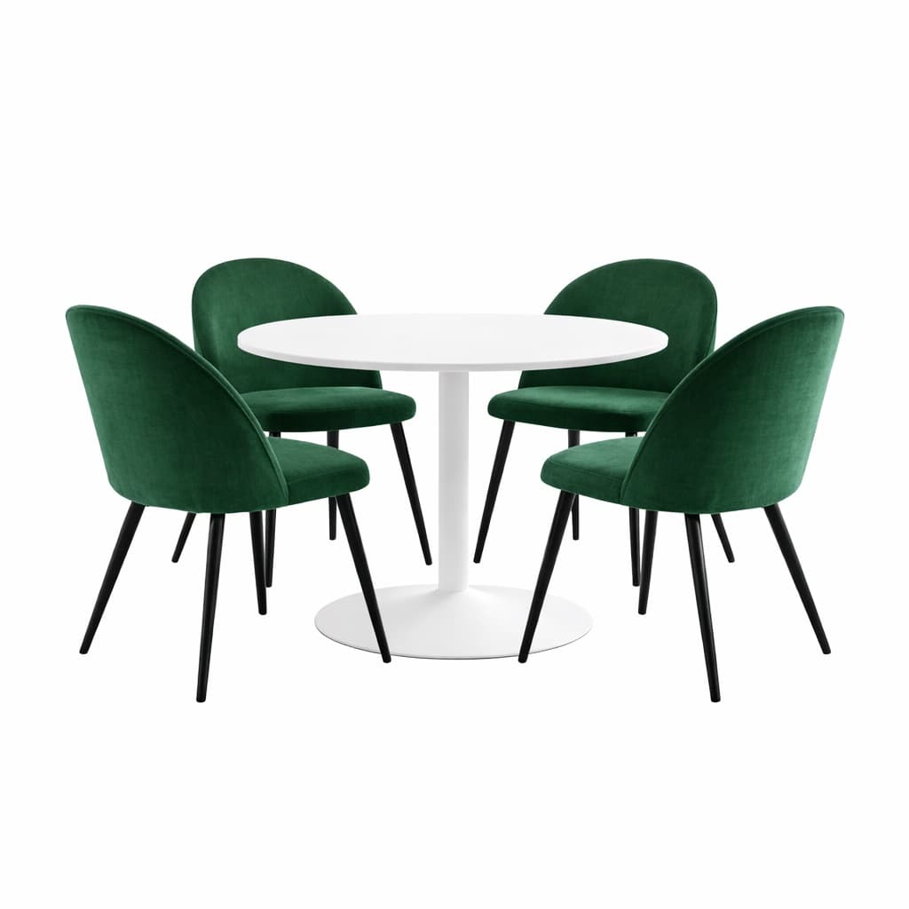Carry Essgruppe Tisch Ø110cm, 4 Stühlen Velour grün.