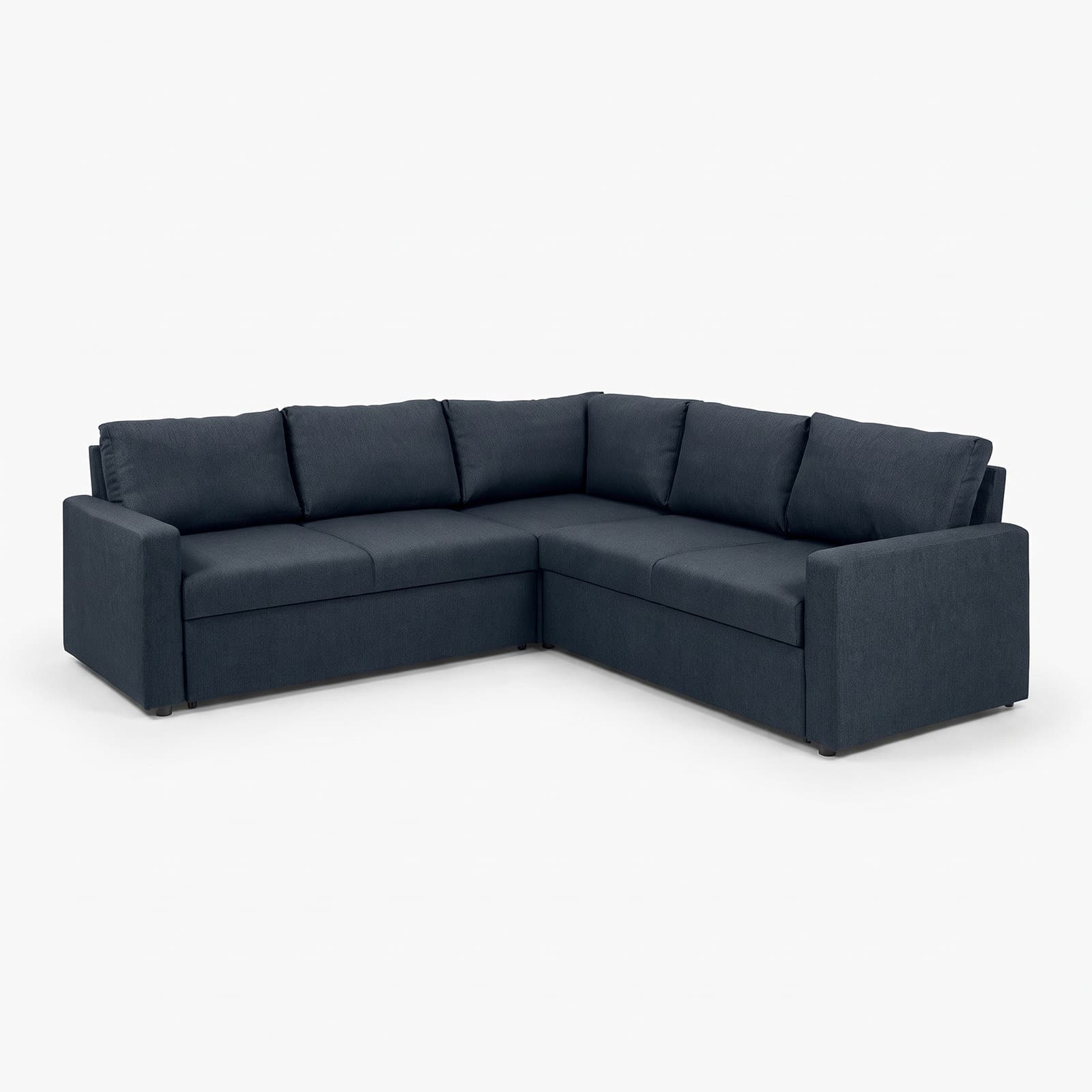 Sacramento Ecksofa versteckte Aufbewahrung und ausziehbares Bett dunkelblau.