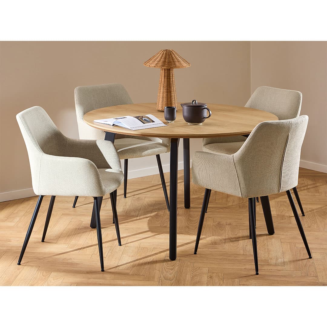 Cadiz Essgruppe Tisch mit 4 Stühlen natur, beige.