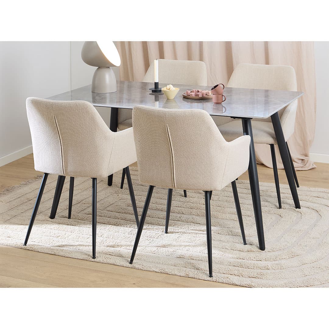 Wicklow Essgruppe Tisch mit 4 Stühlen grau, beige.