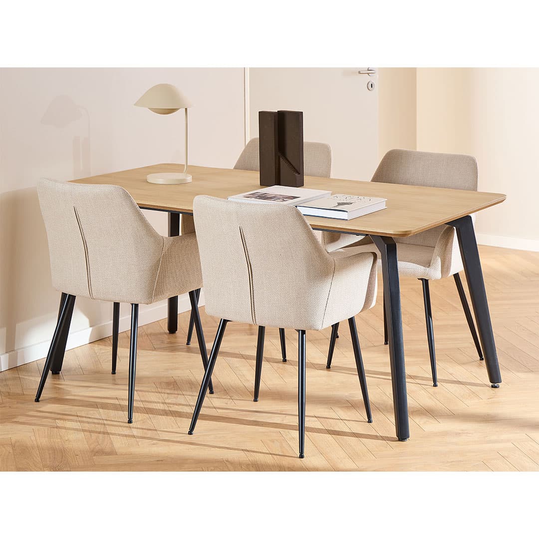 Cadiz Essgruppe Tisch mit 4 Stühlen natur, beige.