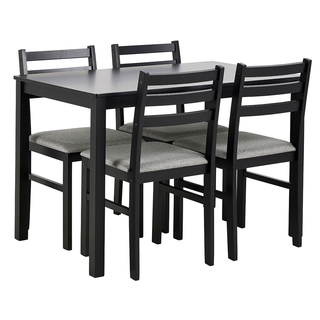 Alicante Essgruppe Tisch und 4 Stühle 70x110cm Schwarz.