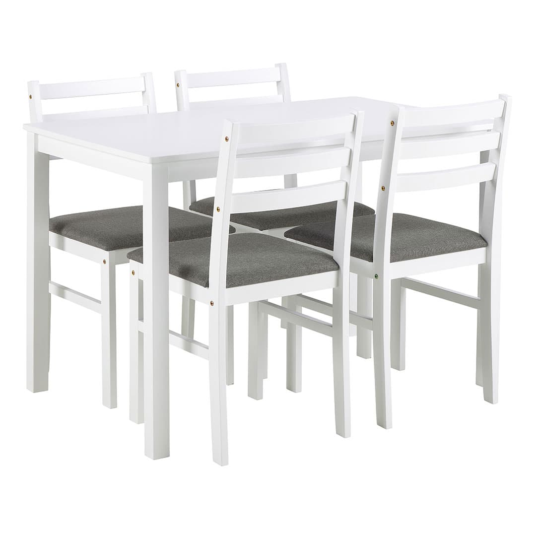 Alicante Essgruppe Tisch und 4 Stühle 70x110cm Weiß.