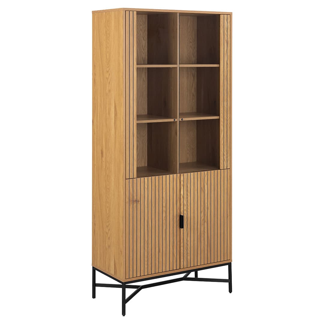 Jaipur Vitrinenschrank 4 Türen 6 Regale Natur.