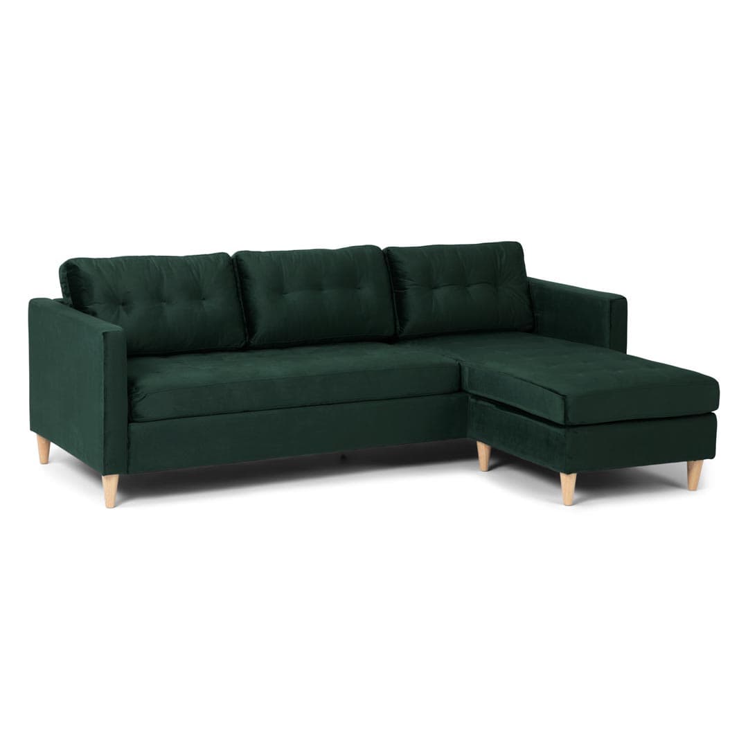 Marino Sofa BA1, Chaiselongue rechts oder links gewendet in Velour grün.