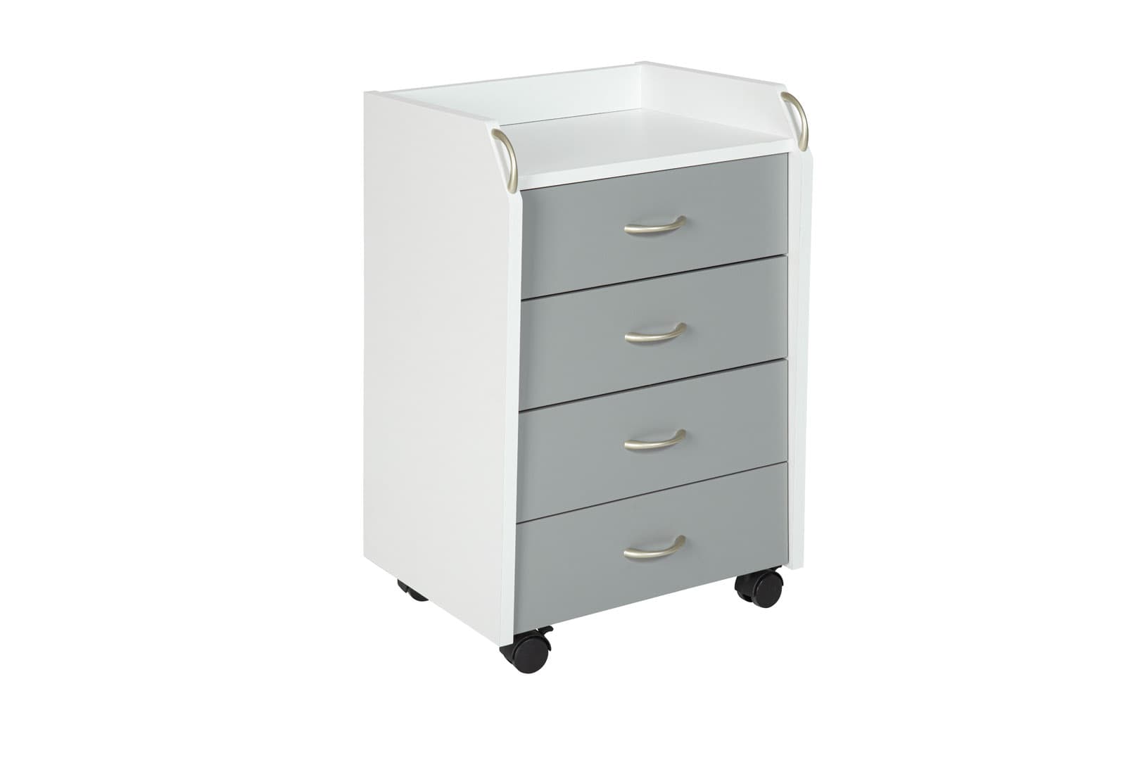 Printi Kommode Rollcontainer 6 Schubladen, 4 Rollen (inkl. 2 mit Stopper) Weiss, Grau.