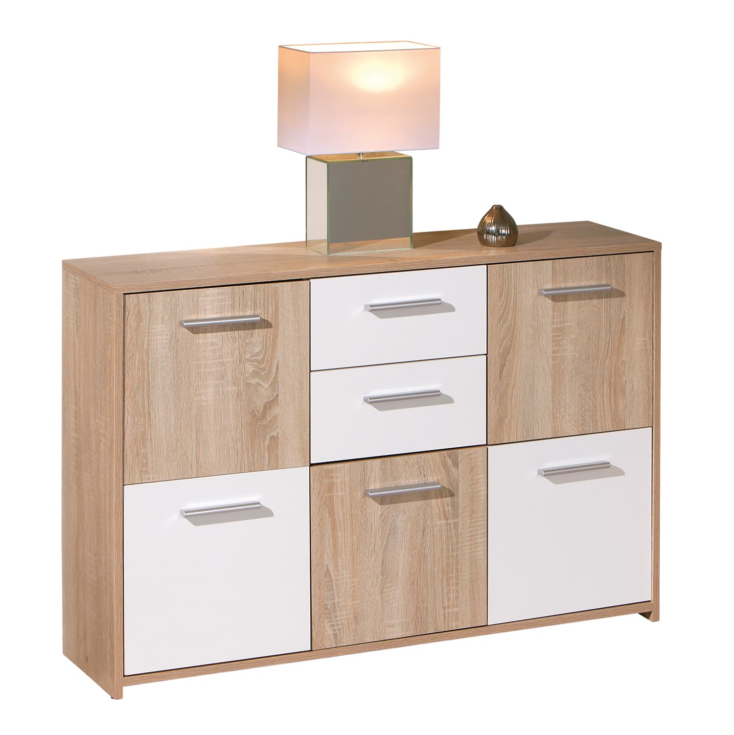Elsra Kommode 5 Türen, 2 Schubladen, Sonoma Eiche Dekor.