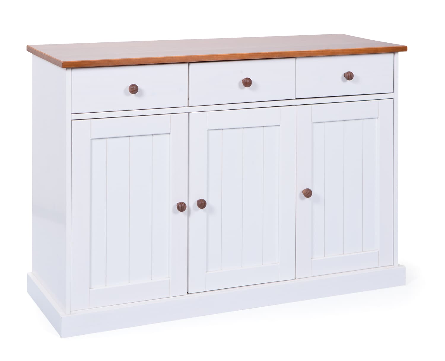 Wright Sideboard 3 Türen, 3 Schubladen, weiss, braun.
