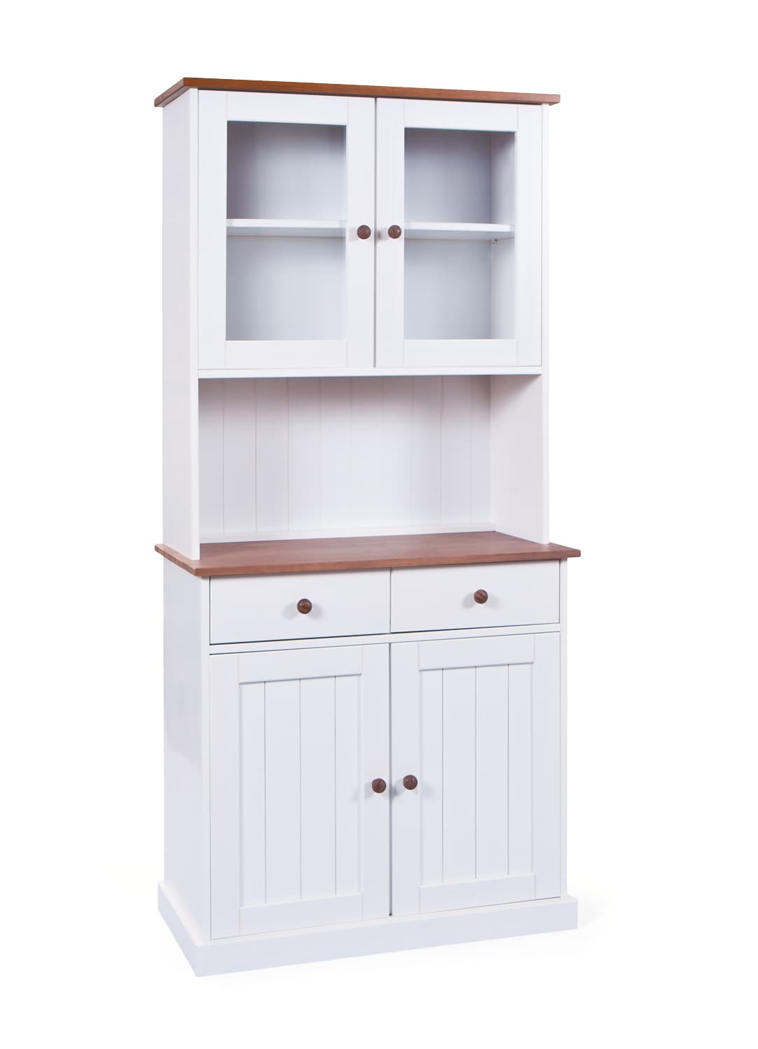 Wright Sideboard 2 Türen, 2 Glastüren, 2 Schubladen, weiss, braun.