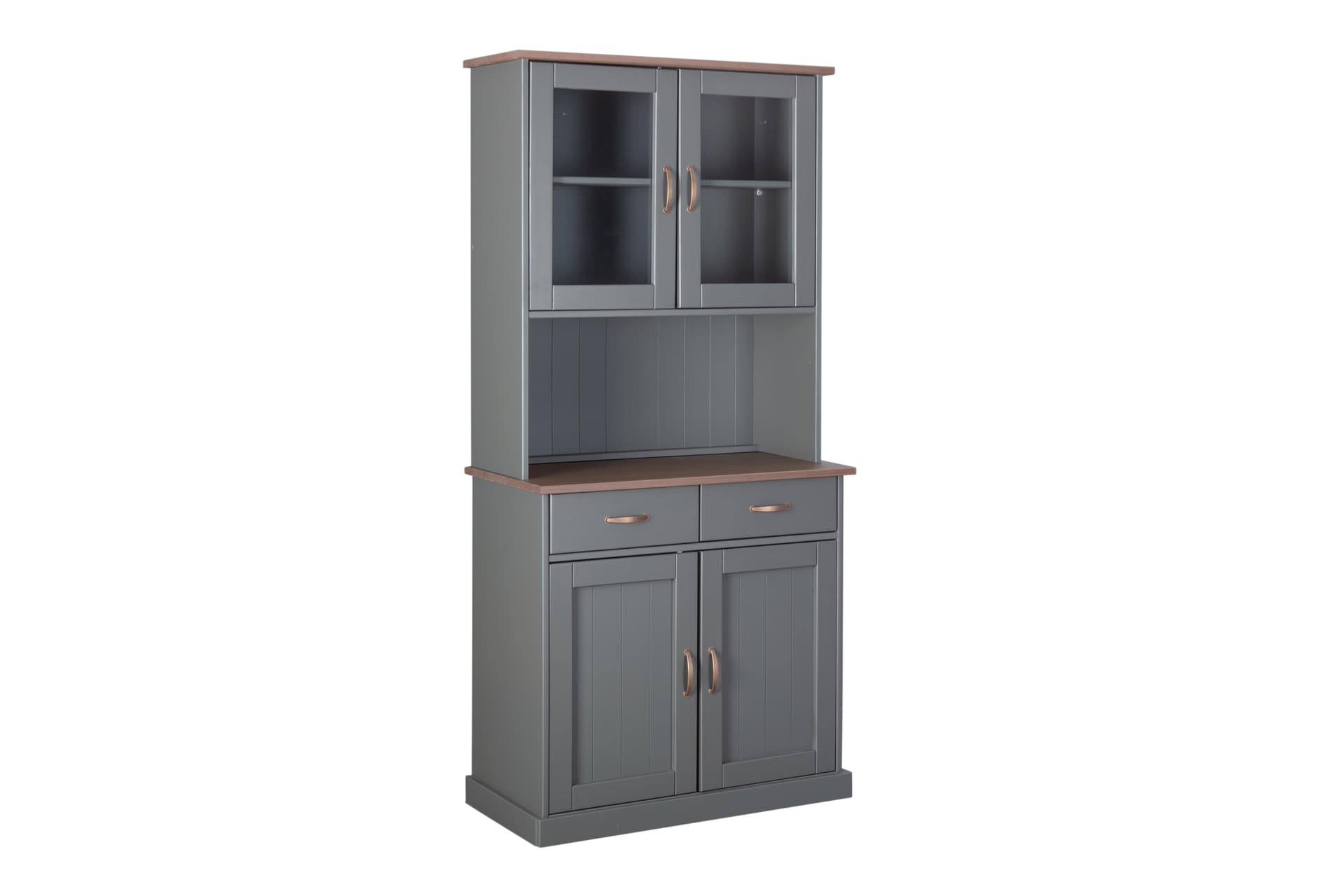 Luzerna Vitrinenschrank 2+2 Türen und 2 Schubladen Grau, Braun.