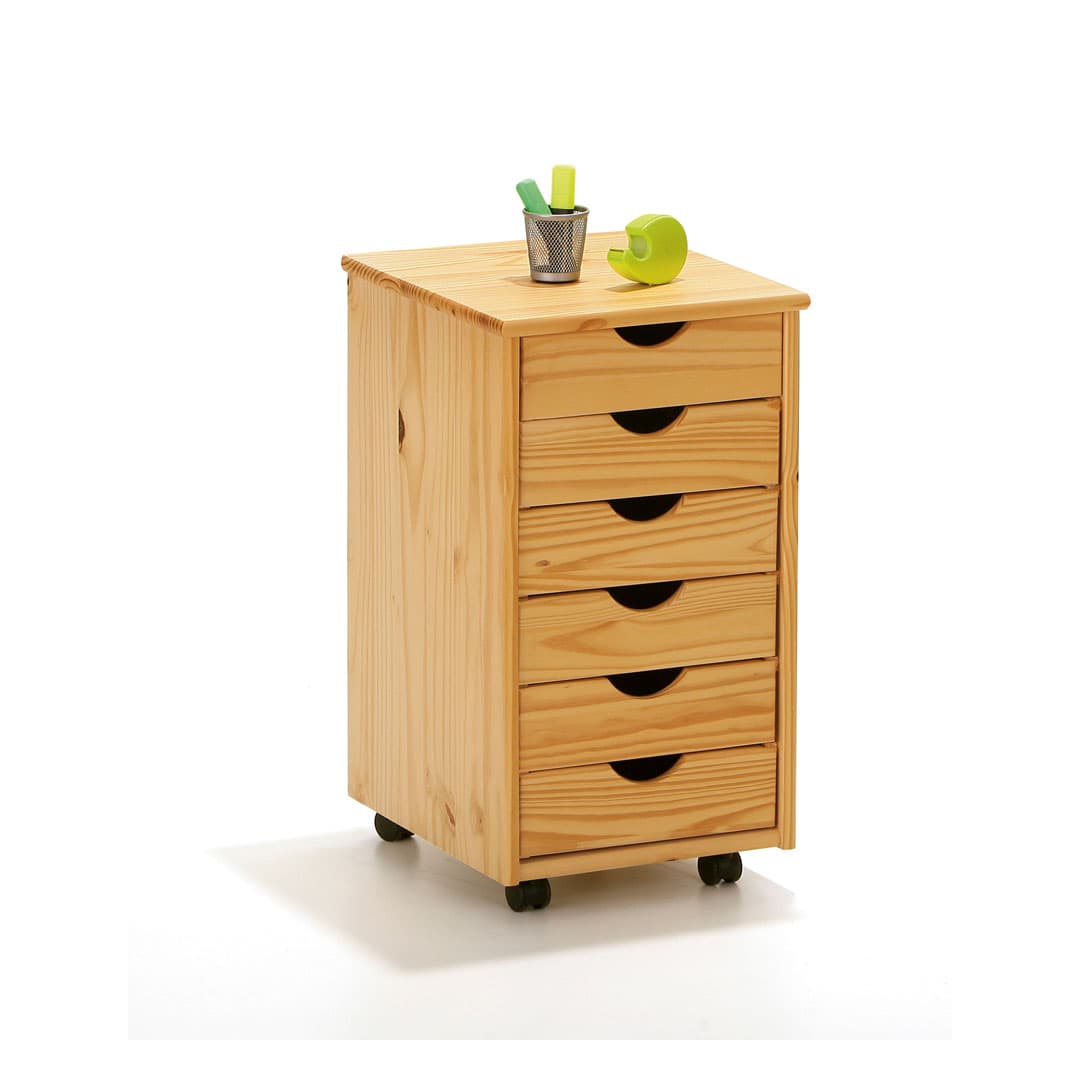Nilar Kommode Rollcontainer, 6 Schubladen, natur.