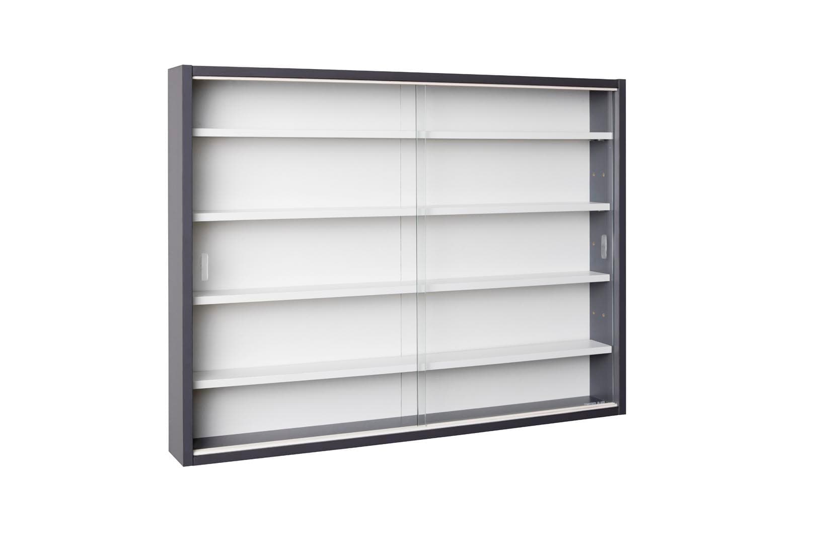Collecty Vitrinenschrank 2 Schiebetüren aus Glas grau, weiß.