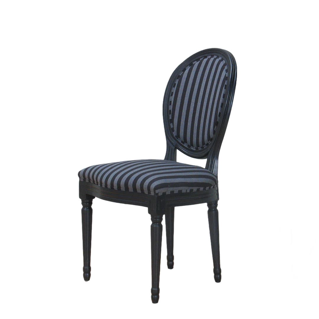 Rokoko/Amaretta Esszimmerstuhl antik schwarz, Stoff schwarz gestreift.
