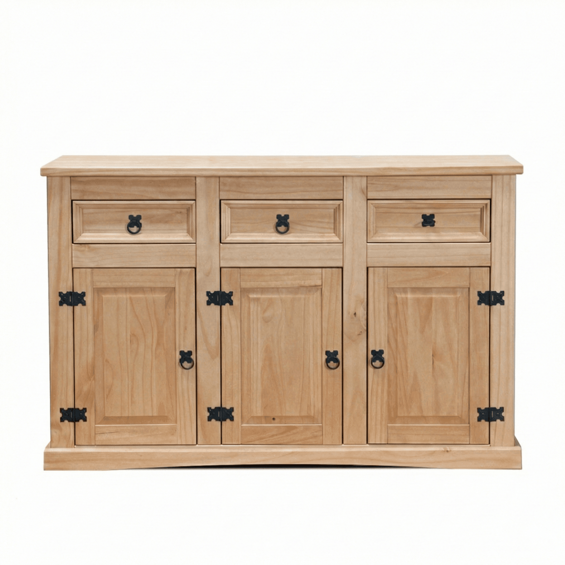New Mexico Sideboard Breite 132 cm, Höhe 84 cm mit 3 Schubladen und 3 Türen gelaugt/wachs.