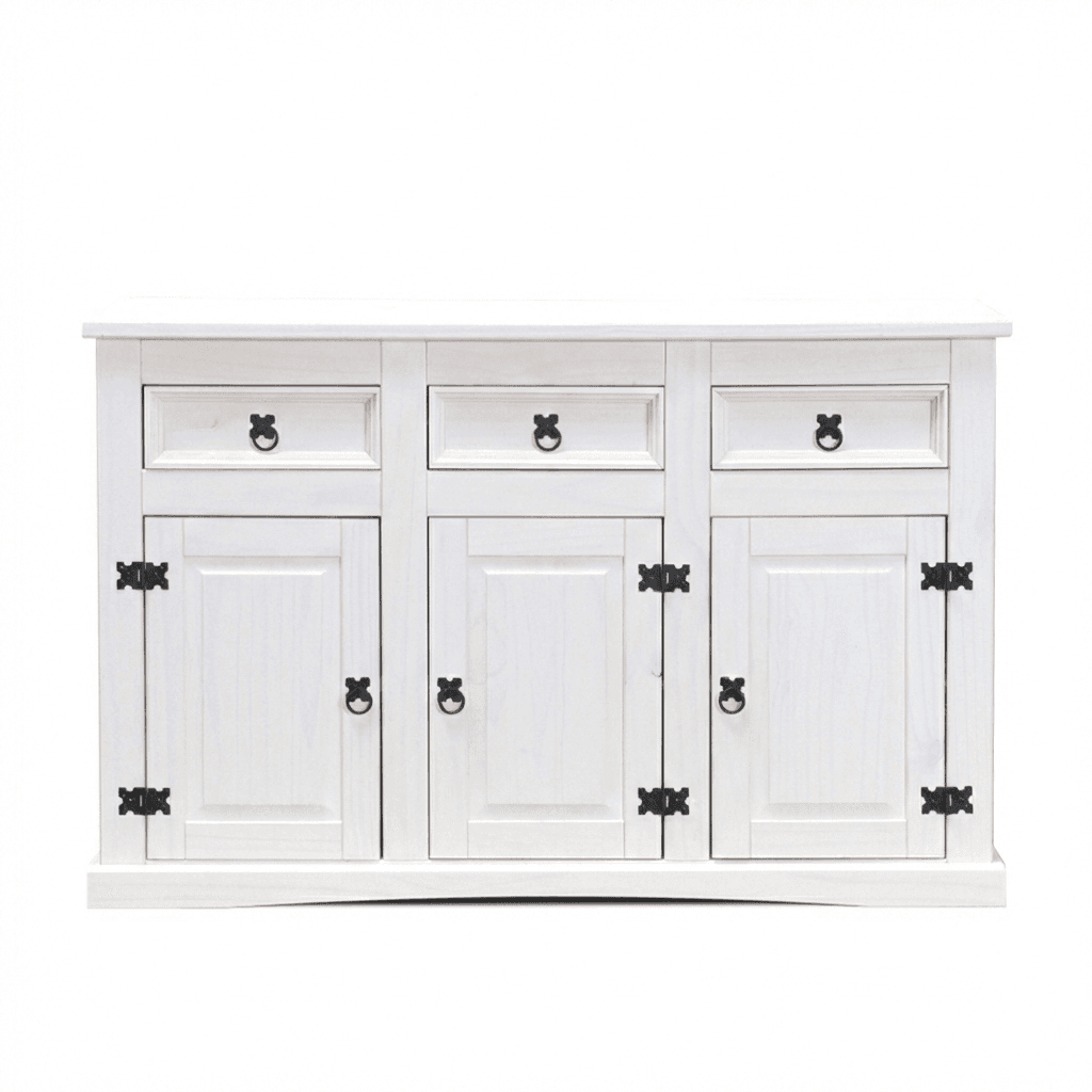New Mexico Sideboard Breite 132 cm, Höhe 84 cm mit 3 Schubladen und 3 Türen weiss/Wachs.