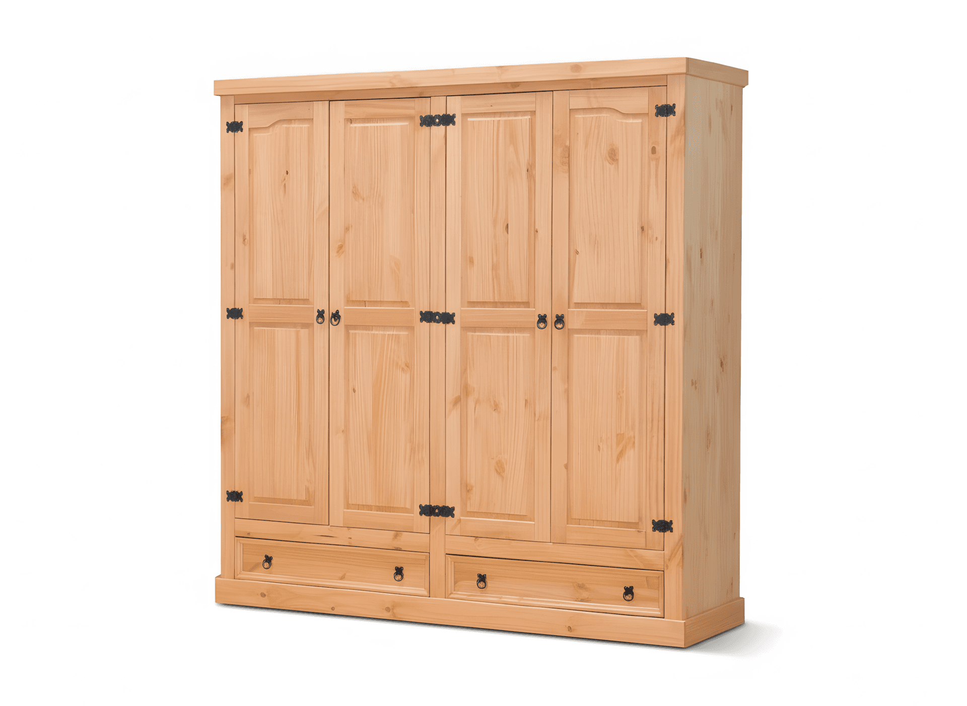 New Mexico Kleiderschrank 4-Trg. mit 2 Schubladen Breite 194 cm, Höhe 195 cm gelaugt/Wachs.