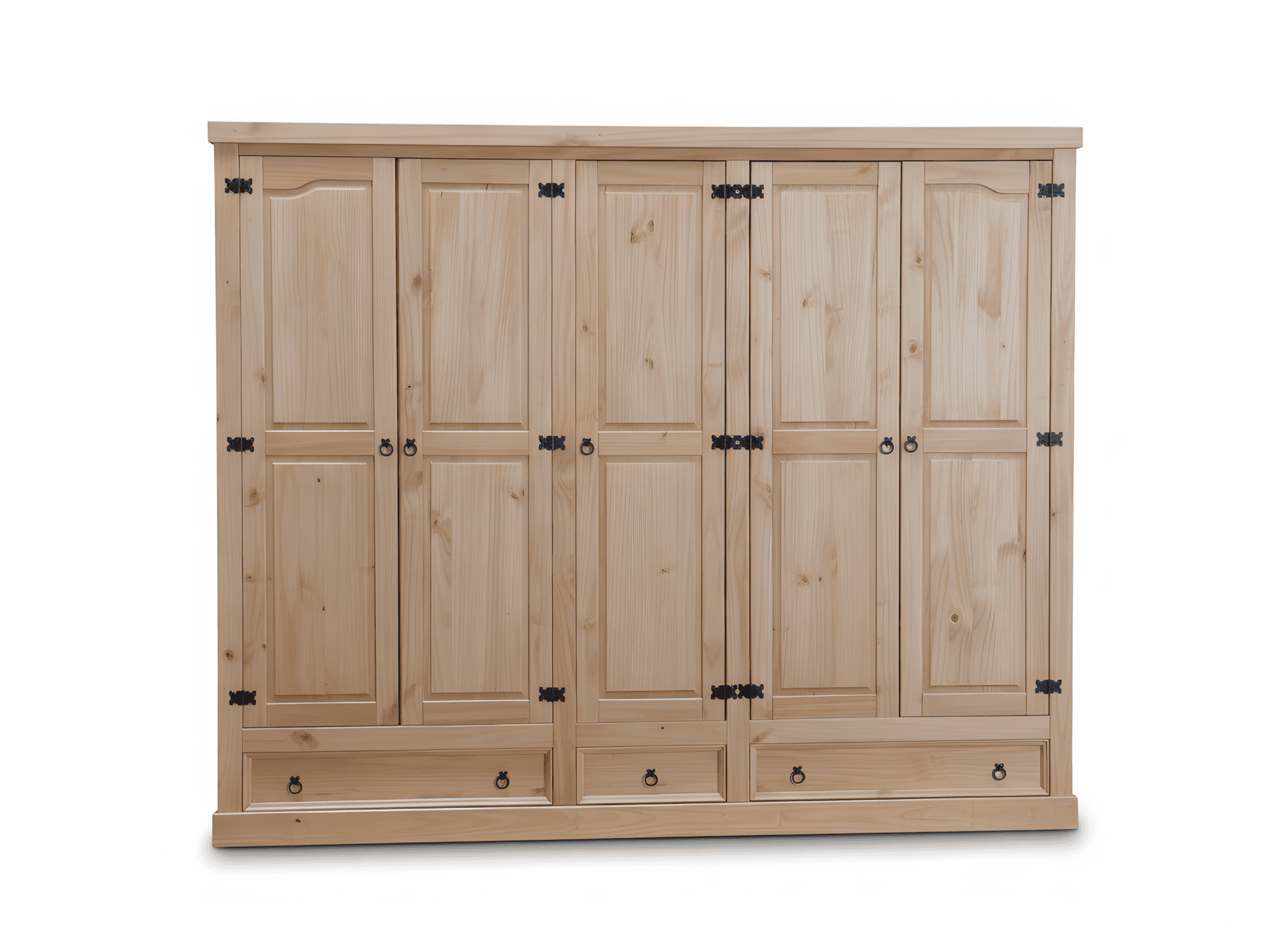 New Mexico Kleiderschrank 5-Trg. mit 3 Schubladen Breite 244 cm, Höhe 195 cm gelaugt/Wachs.