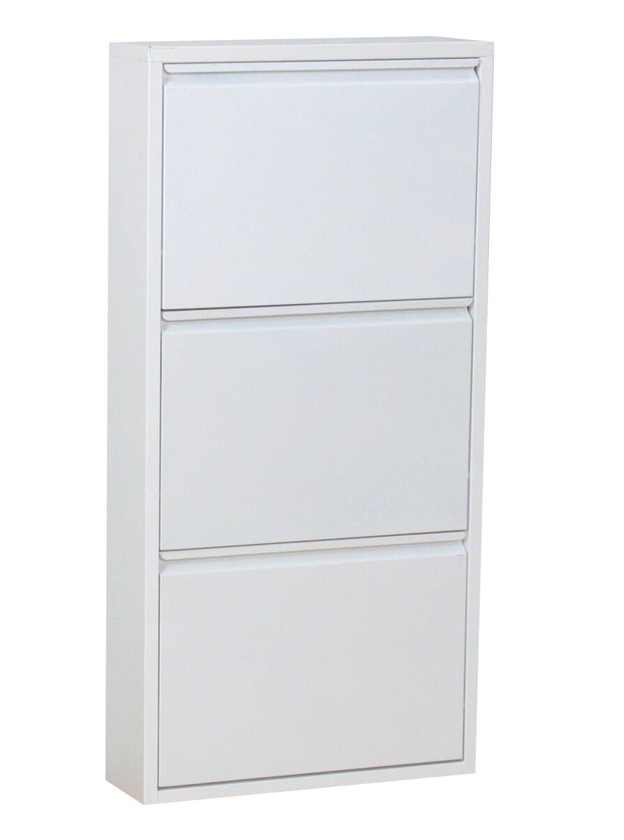 Pisa Schuhschrank mit 3 Klappen/Türen in Metall weiss. Fertig montiert geliefert.