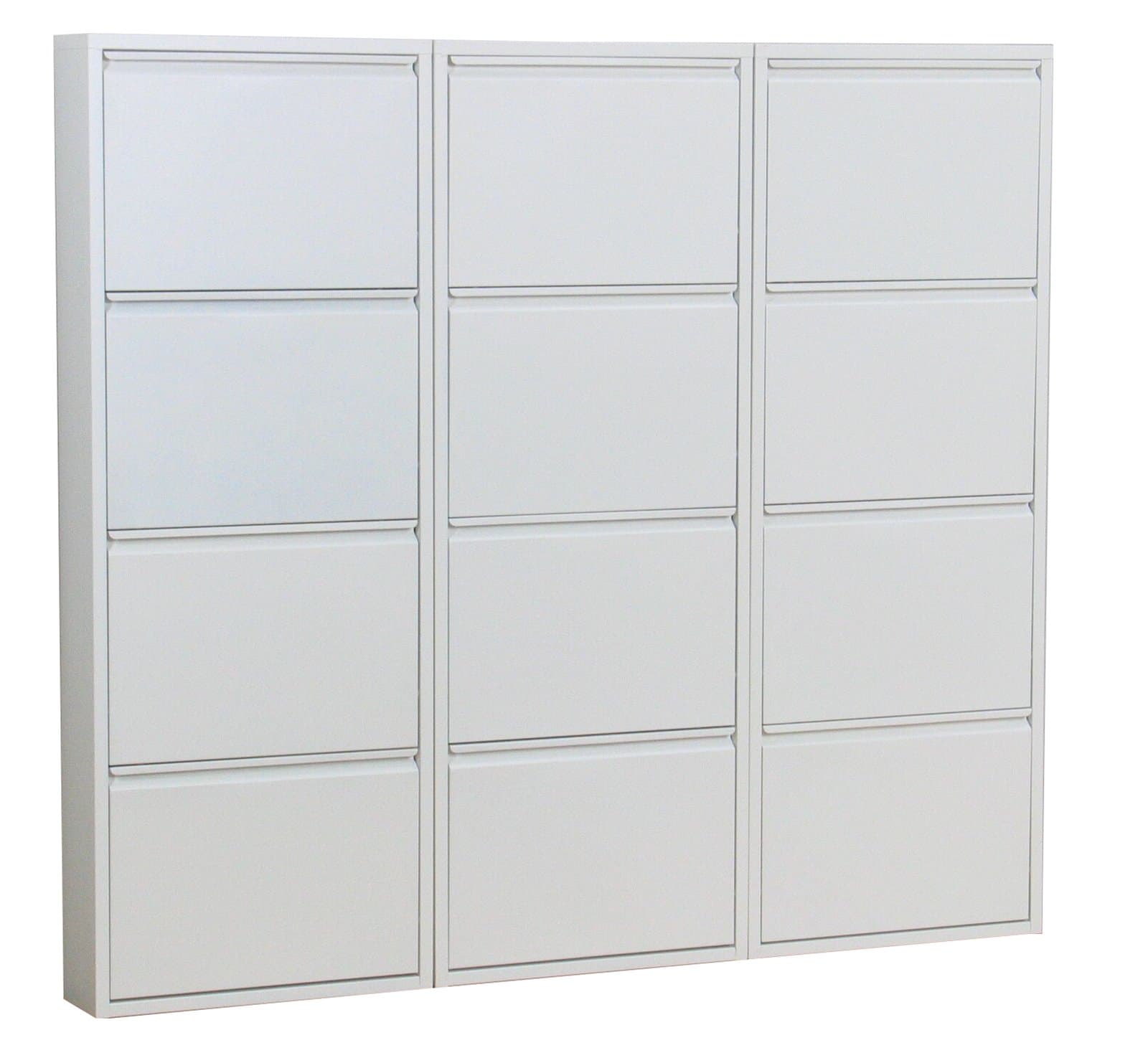 Pisa Schuhschrank mit 12 Klappen/ Türen in Metall weiss. Fertig montiert.