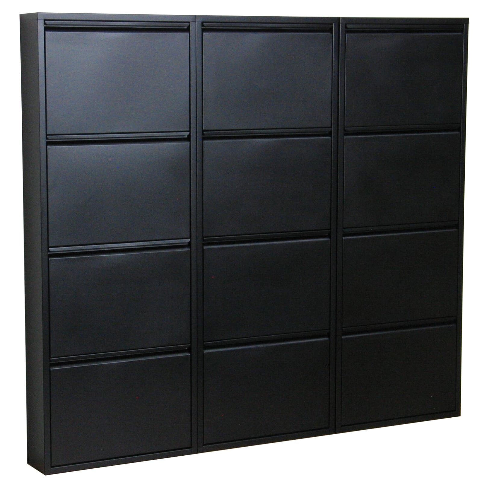 Pisa Schuhschrank mit 12 Klappen/ Türen in Metall schwarz. Fertig montiert.