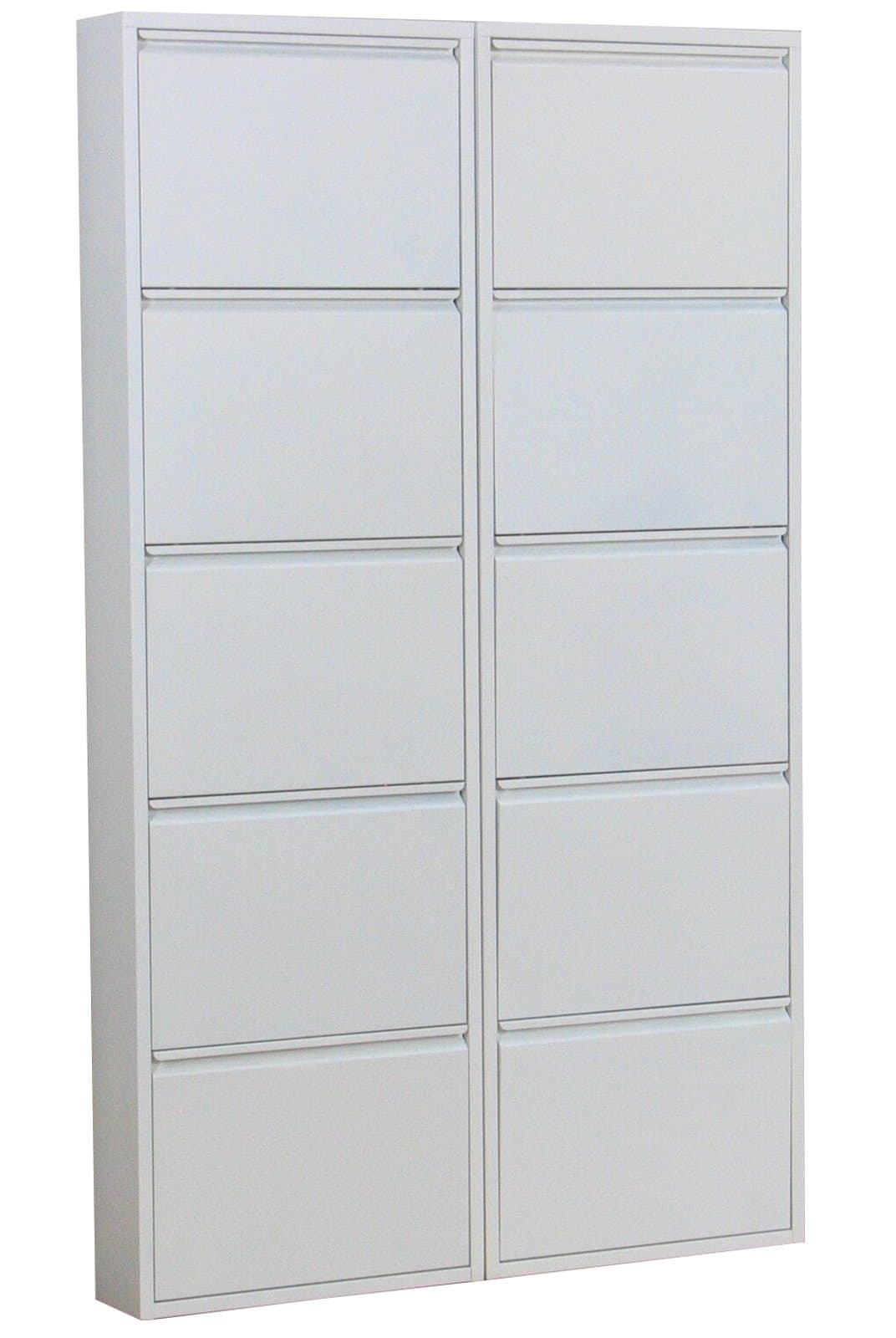 Pisa Schuhschrank mit 10 Klappen/ Türen in Metall weiss. Fertig montiert.