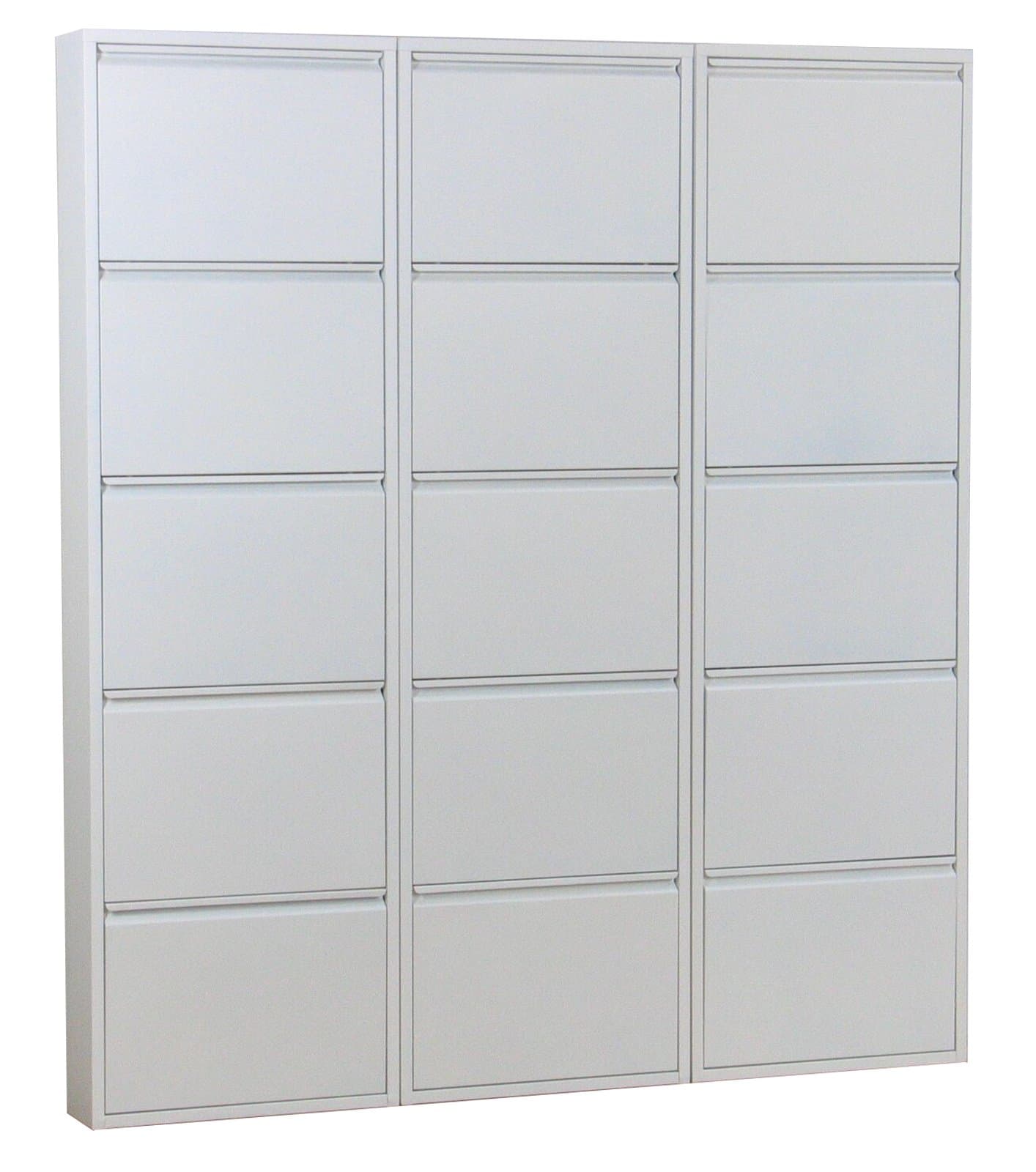 Pisa Schuhschrank mit 15 Klappen/ Türen in Metall weiss. Fertig montiert.