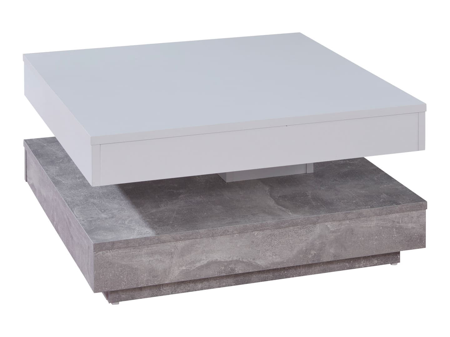 Erano Couchtisch drehbare Tischplatte und 1 Ablage Beton Dekor, weiss.