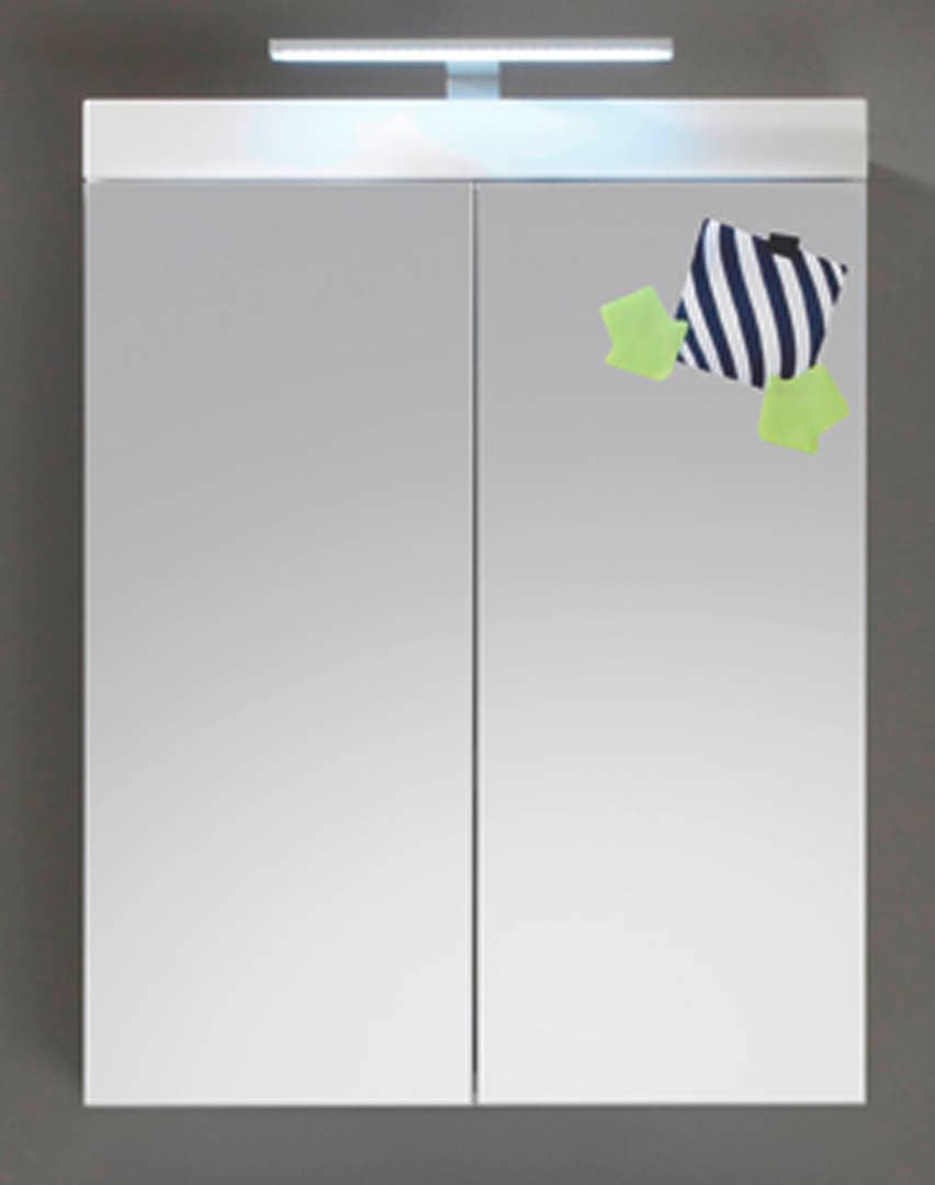AmandaMandoBea Spiegelschrank Bad mit Licht, 2 Türen, weiß Hochglanz.