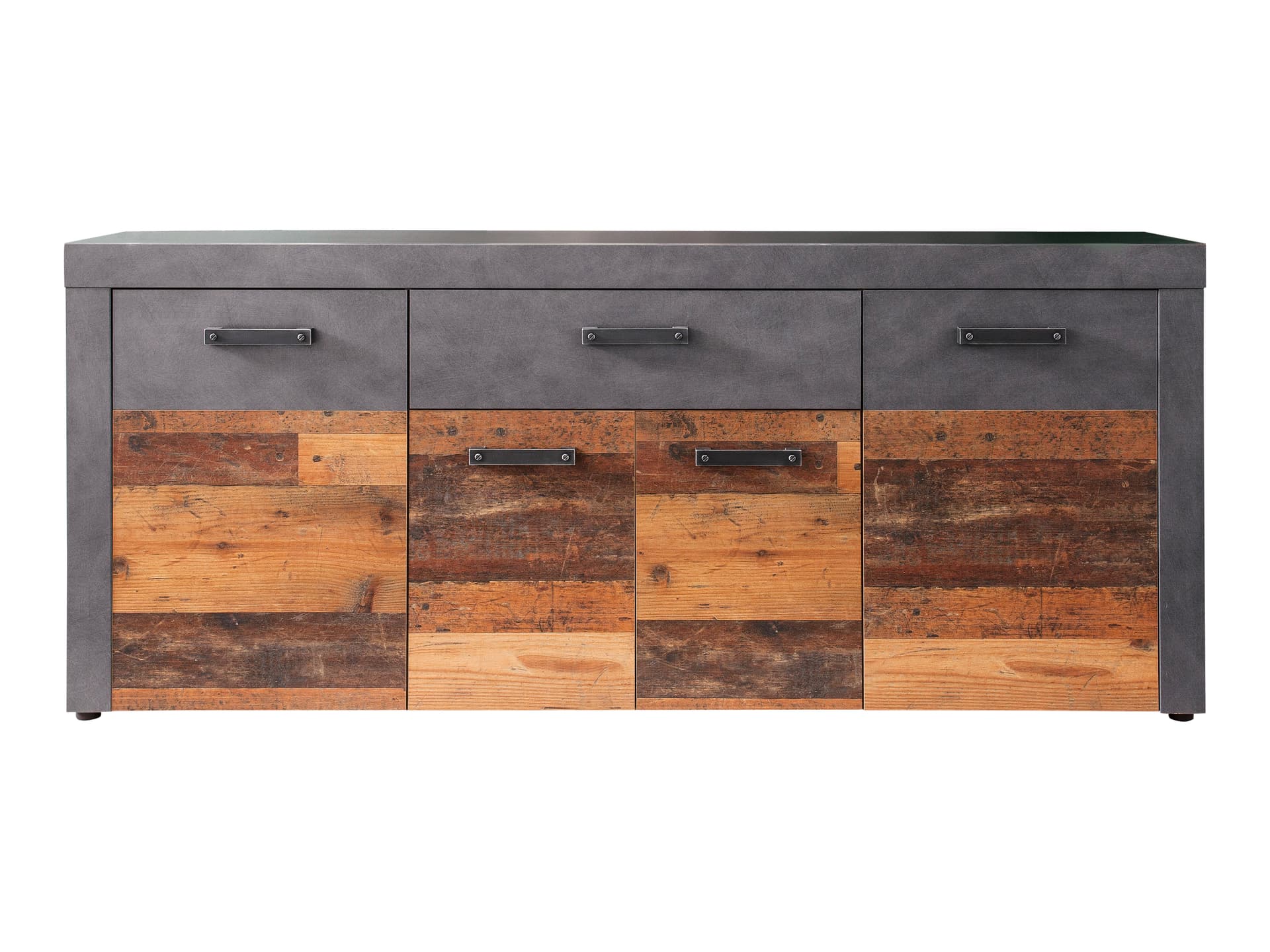Irina Sideboard 4 Türen und 1 Schublade, grau Matera, Old Wood Dekor.