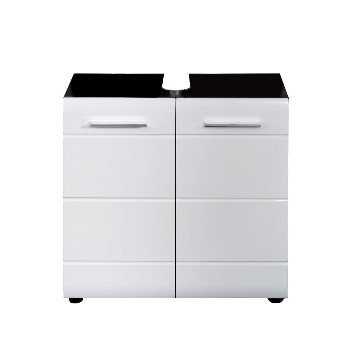 LineSkin Waschbeckenunterschrank weiß Hochglanz, Eiche Dekor.