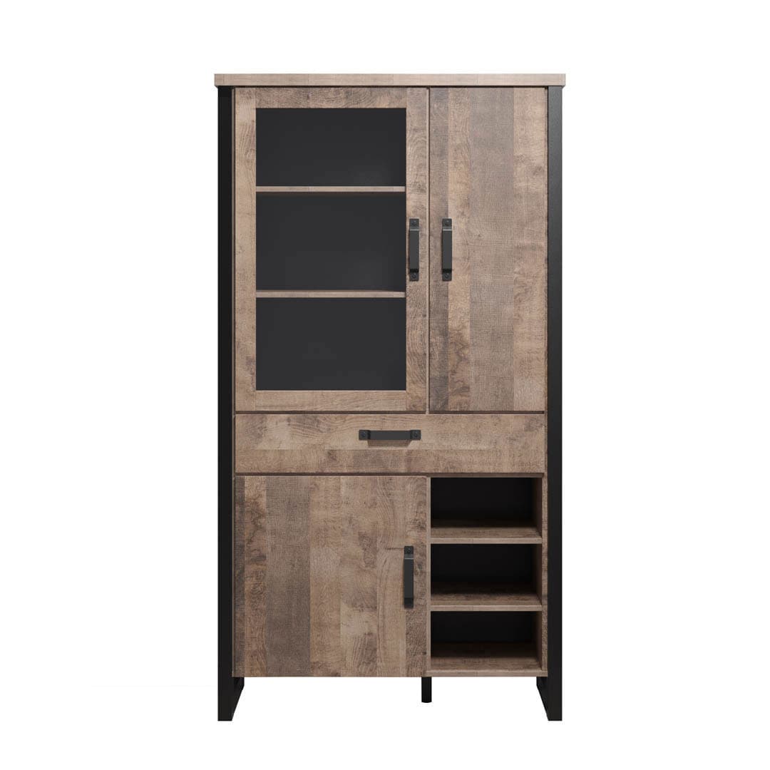 Emile Vitrinenschrank 3 Türen, 1 Schublade, 3 Fächer, EicheTabak dekor.