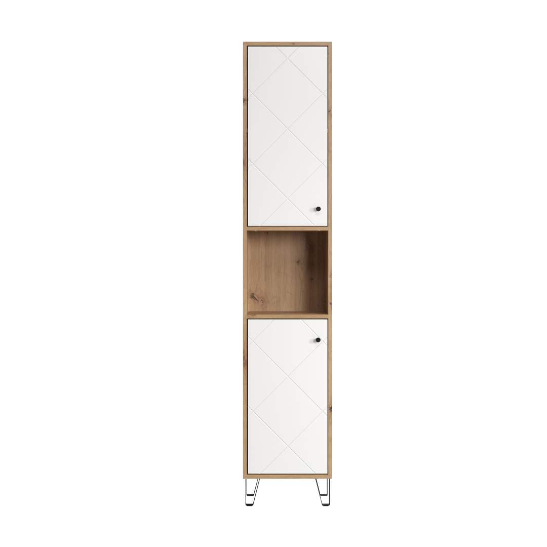 Touch Hochschrank Bad wandhängend Eiche dekor, weiß matt.