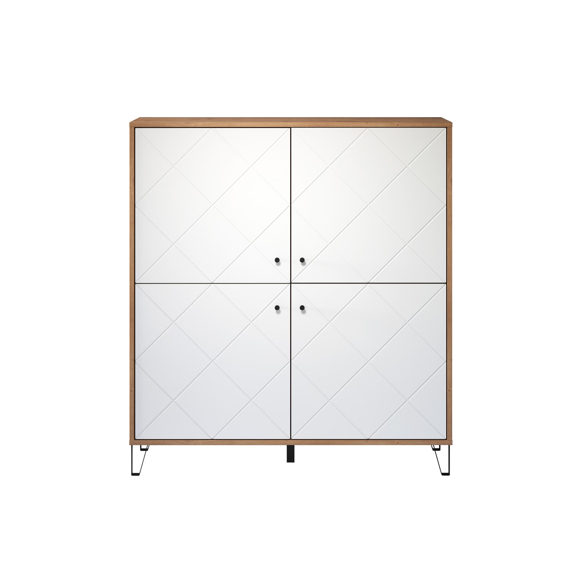 TouchWO Sideboard 4 Türen Eiche Dekor, weiß matt.
