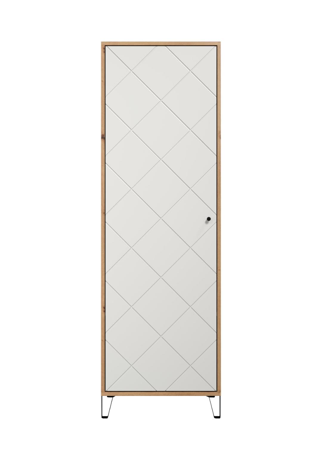 Grafico Kleiderschrank 1 Tür matt weiß, Eiche Dekor.