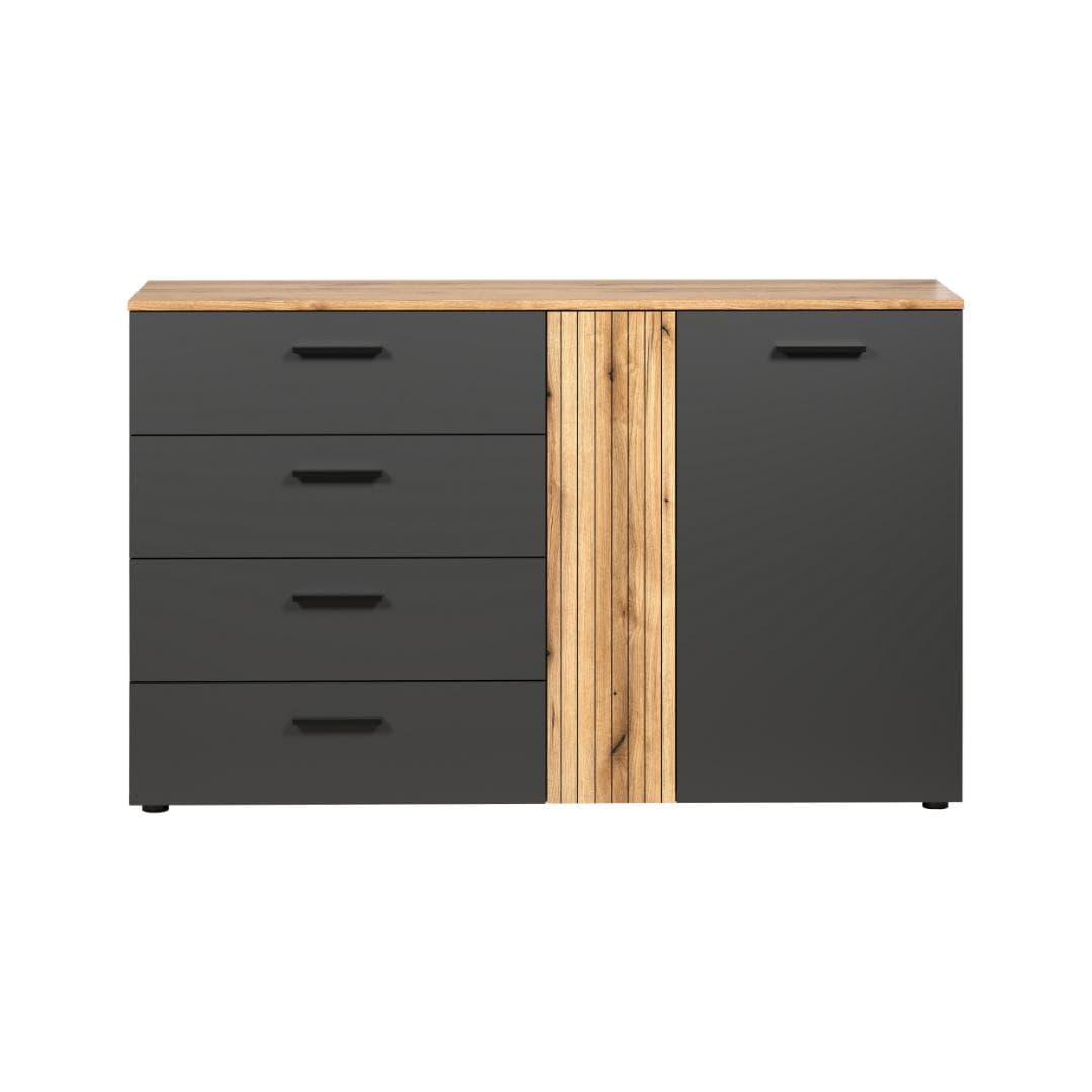 Esteban Sideboard 2 Türen, 4 Schubladen Antracit.