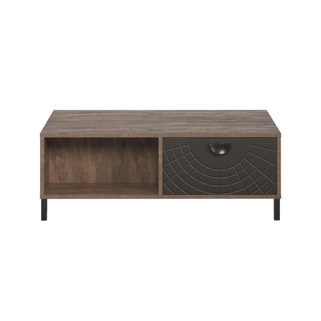 Fusion Couchtisch 2 Schubladen, 2 Regale Bronze-Dekor.