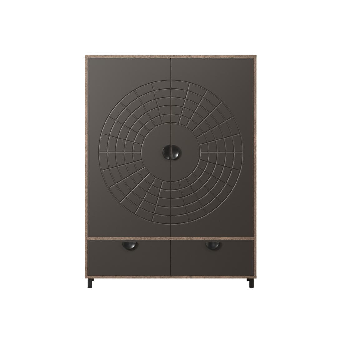 Fusion Vitrinenschrank 2 Türen, 2 Schubladen Bronze-Dekor.