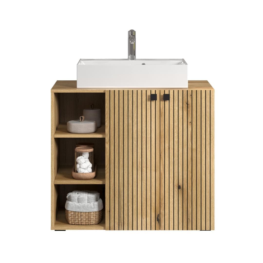 PureBliss Waschbeckenunterschrank mit Waschbecken Eiche Dekor.