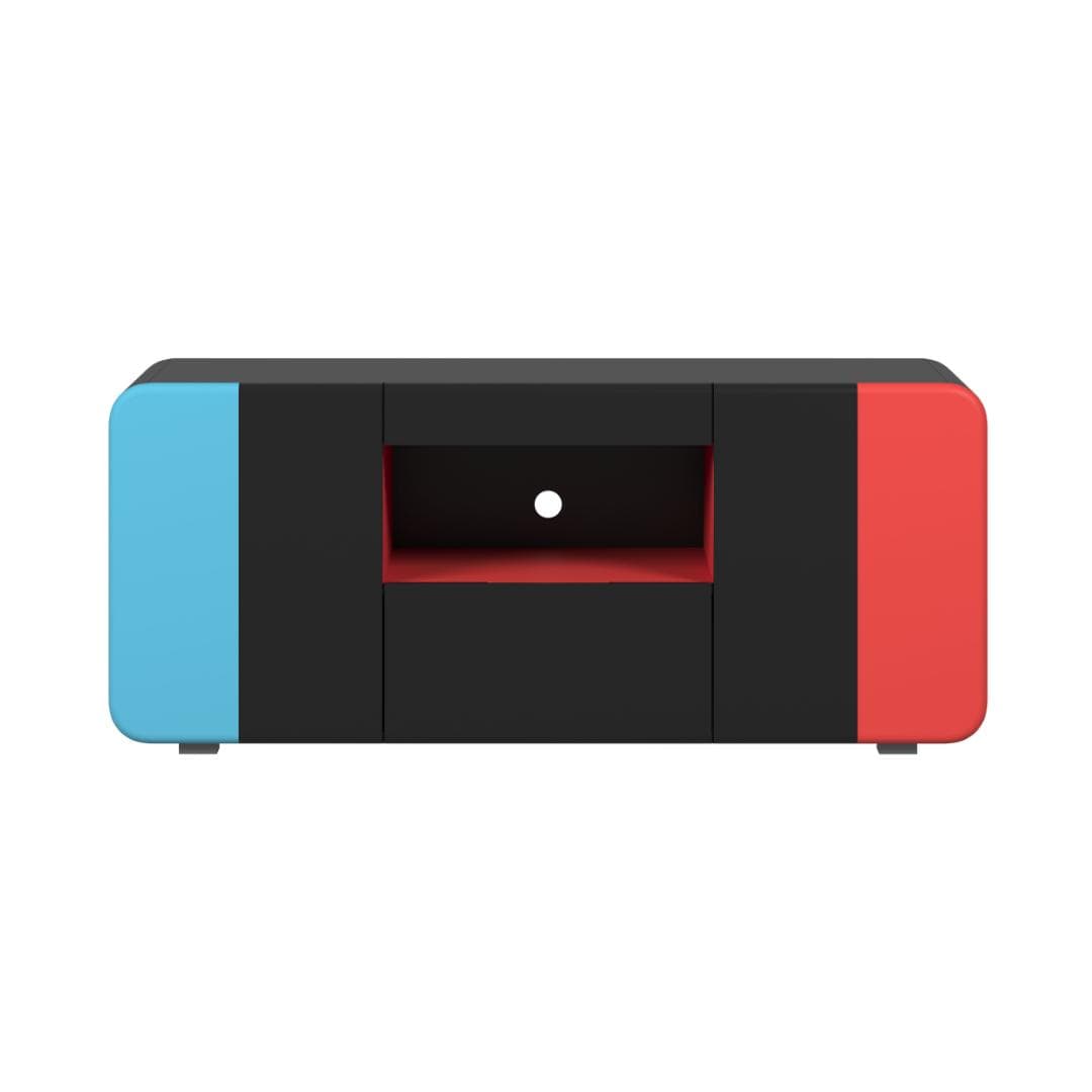 LevelUp TV Tisch 2 Türen, 1 Schublade, 1 Regal schwarz, rot, blau.