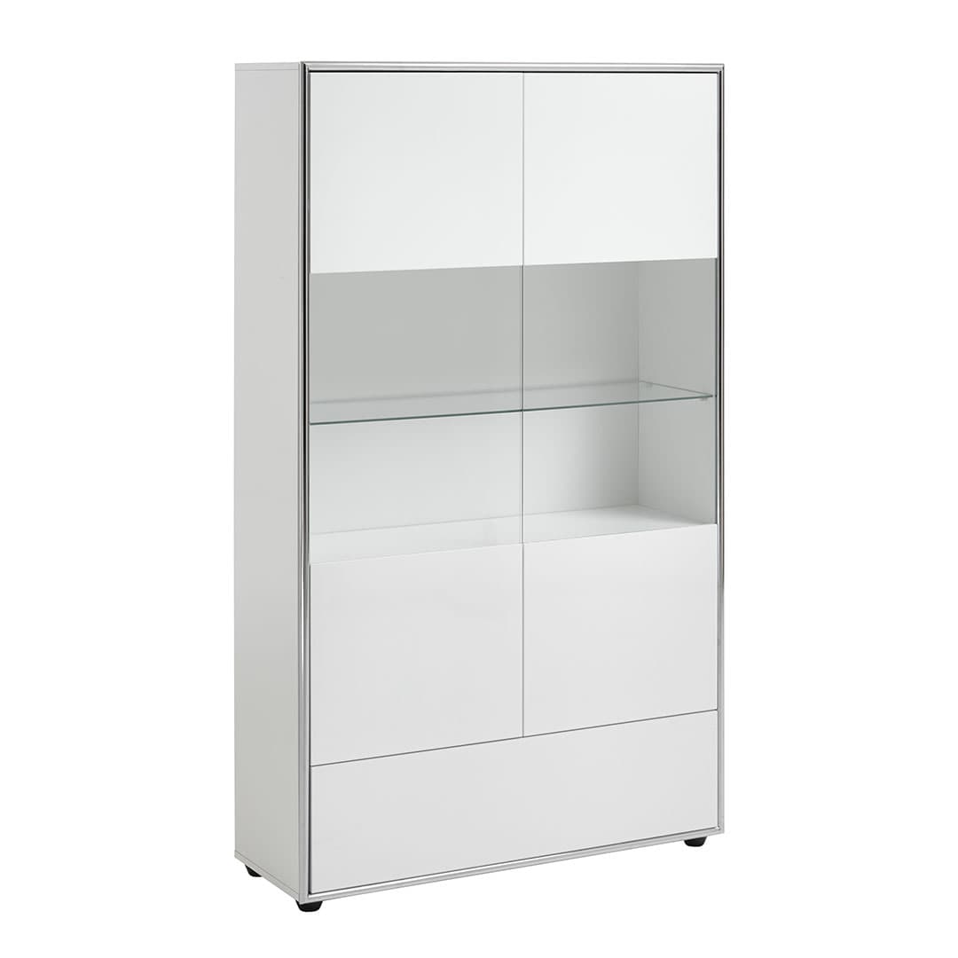 Kenan Vitrine 2 Türen, 1 Schublade weiß Hochglanz lackiert.