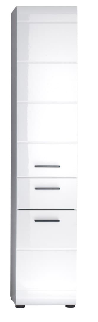 SkinGloss Bad Hochschrank 2 Türen, 2 Schublade weiß, weiß Hochglanz.
