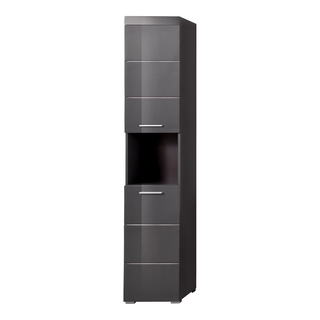 AmandaMando Bad Hochschrank 2 Türen, 1 offenes Fach grau, grau Hochglanz.