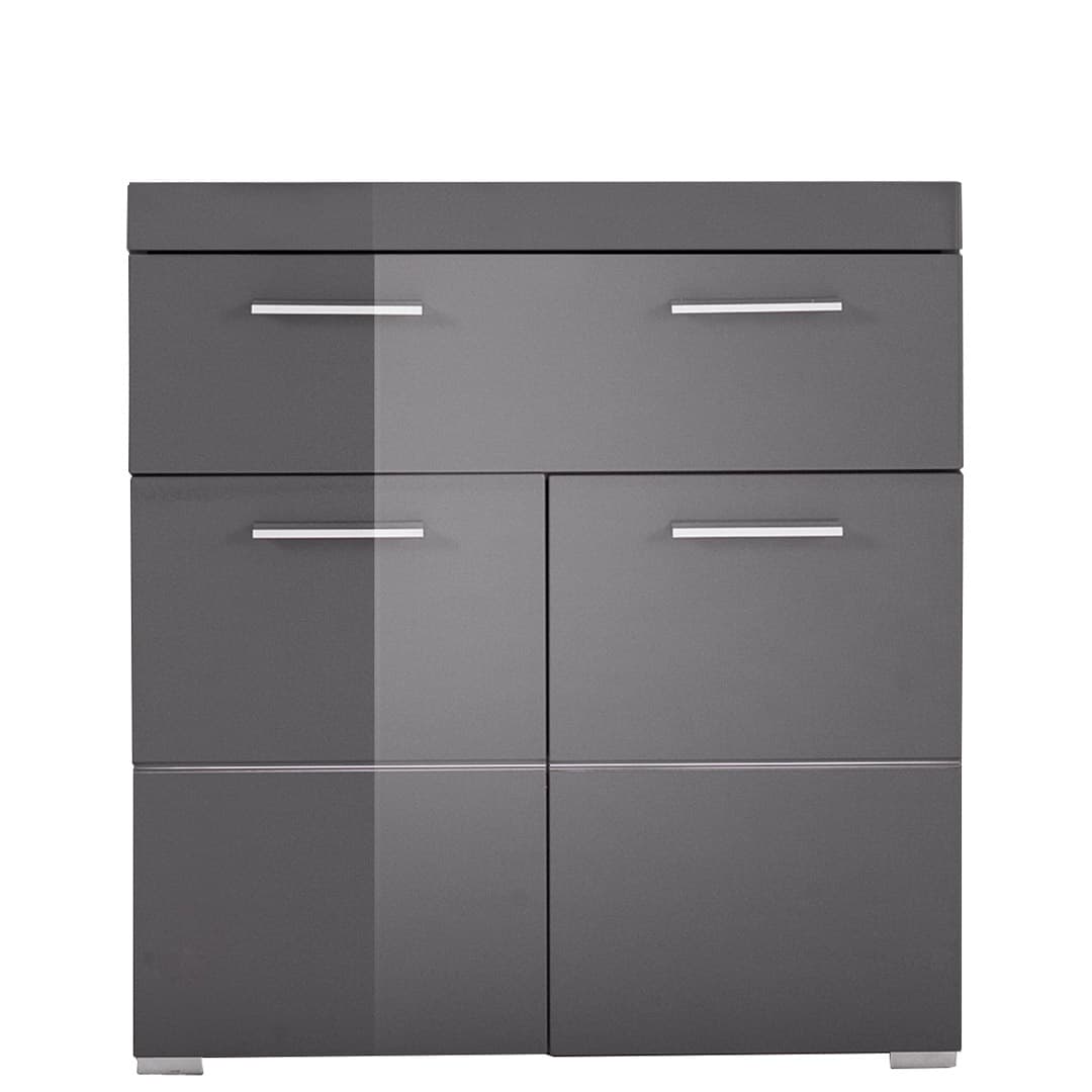 AmandaMando Bad Standtype Stauraum 2 Türen, 1 Schublade grau, grau Hochglanz.