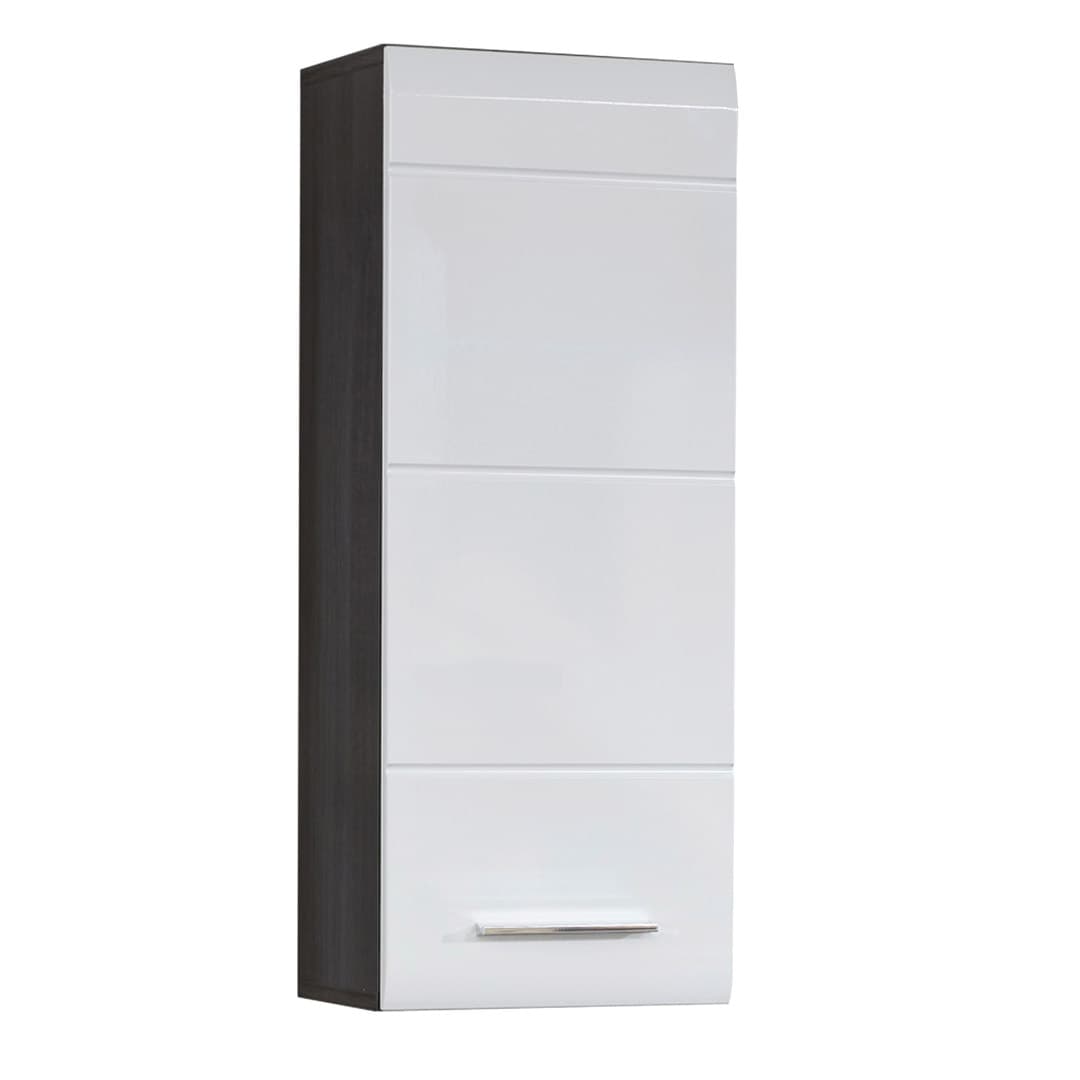 LineBad Badschrank 1 Tür rauchsilber, weiß Hochglanz.