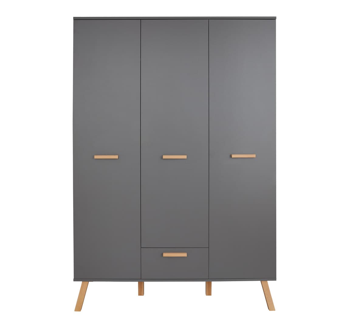 MatsBaby Kinder Kleiderschrank 3 Türen, 1 Schublade grau.