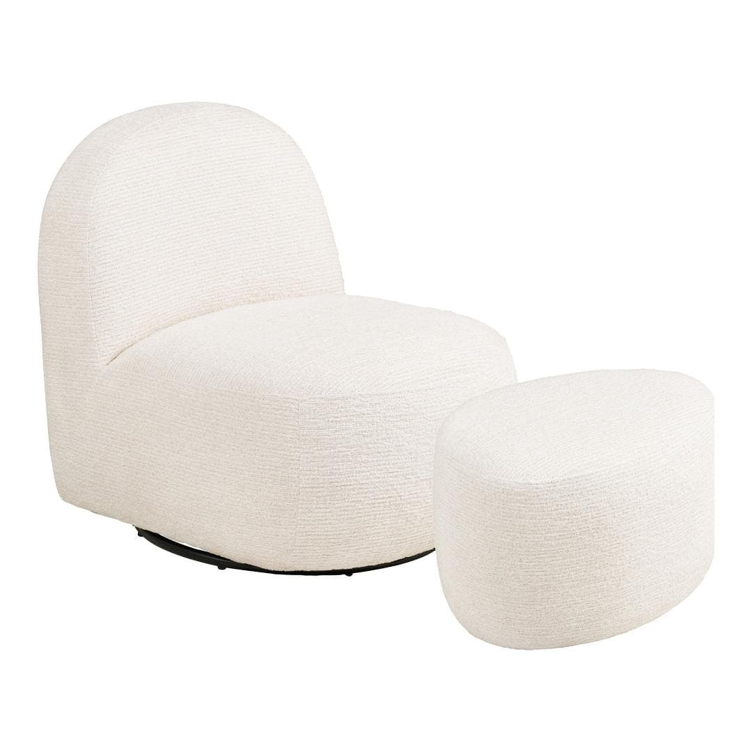 Dina Sessel mit Fußhocker, Drehfunktion offwhite.