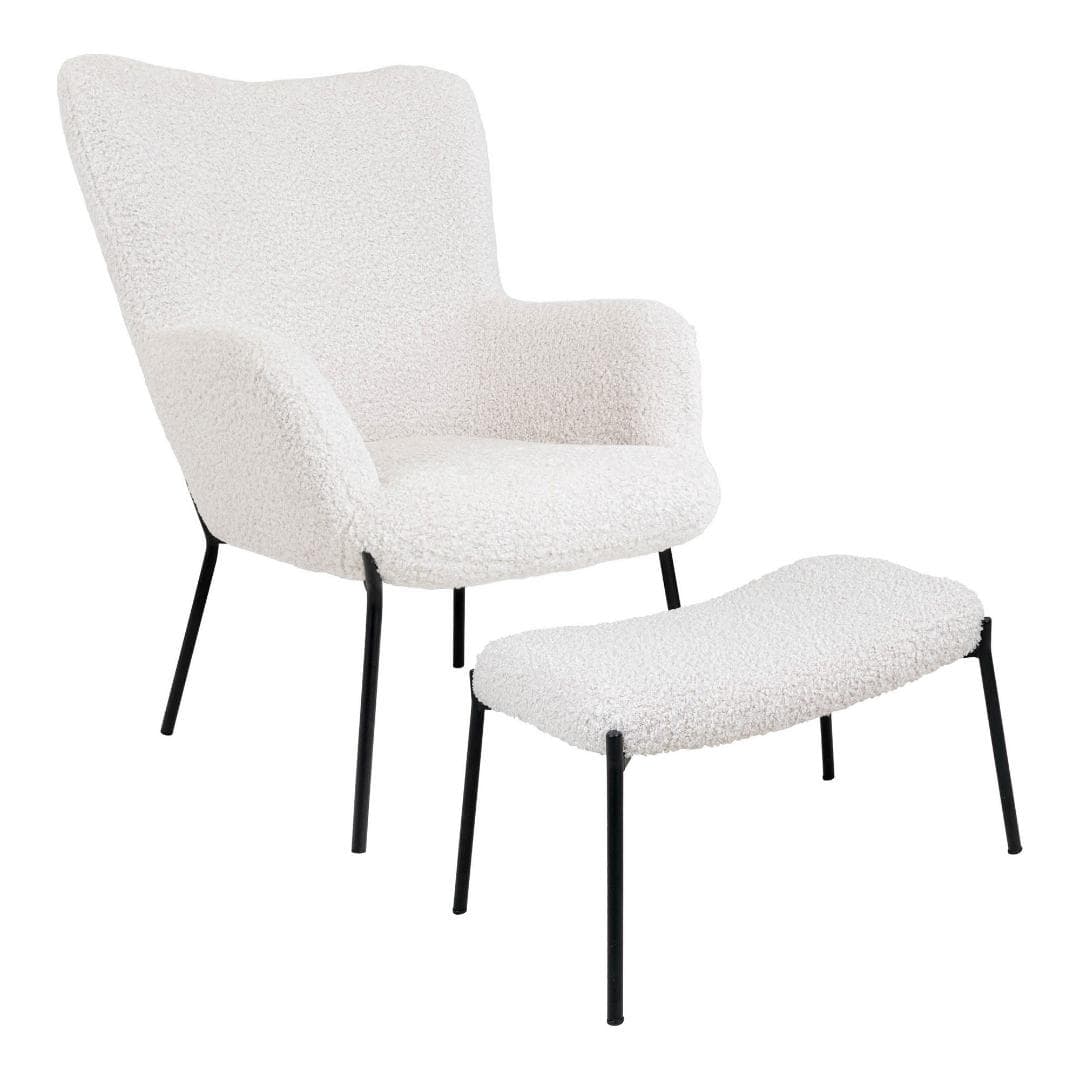 Glasgow Sessel mit Fußhocker weiß.